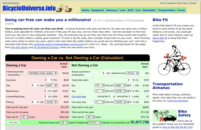 Screenshot of Bicycle Universe website